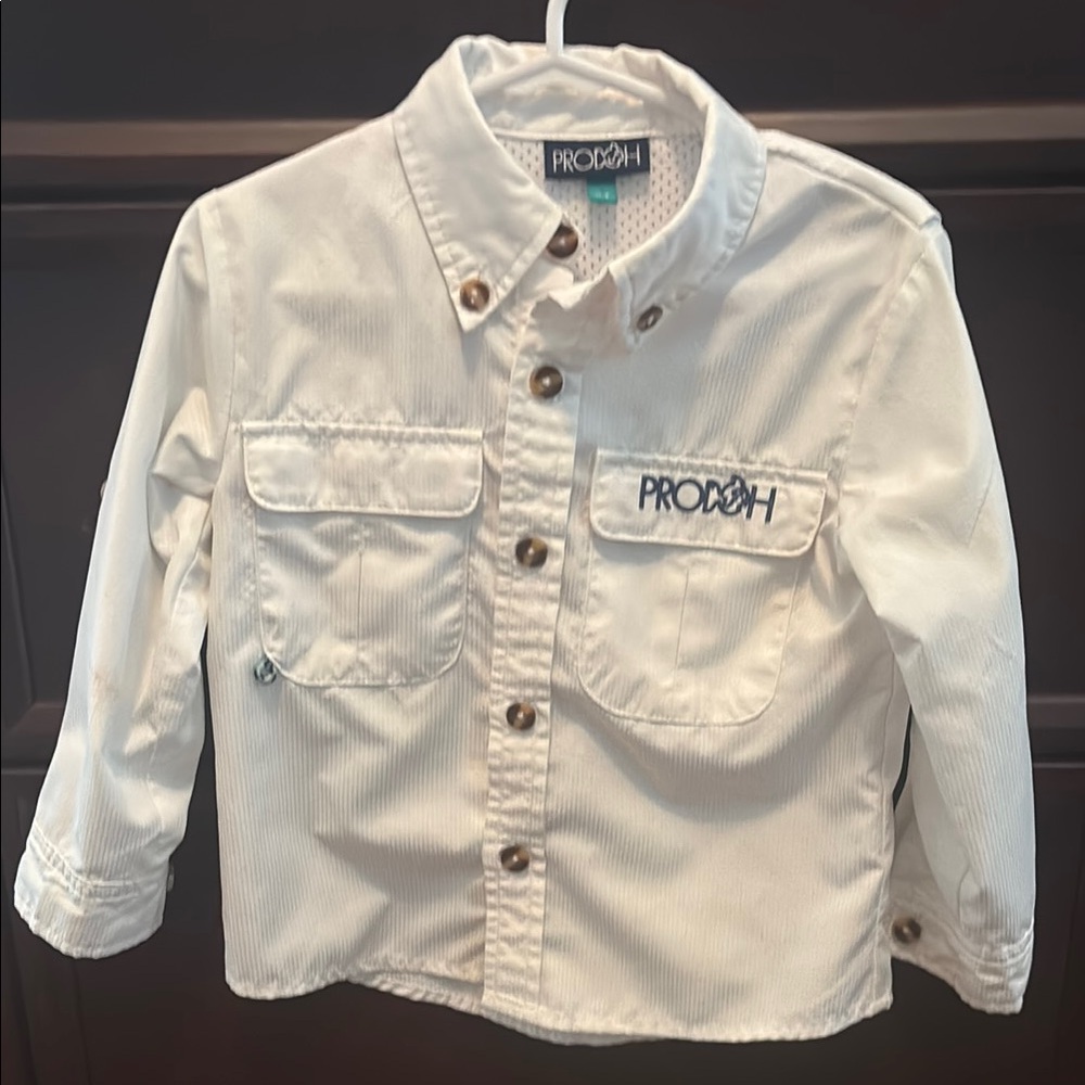 White Button-Up Shirt with Embroidered Logo